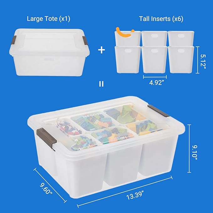 MACOPRO 17 QT Clear Storage Bins with Lids Plastic Box Multipurpose Stackable Storage Containers for Organizing Tool,Craft,Crayon,Marker Pen(White, 1Pack-6-in-1) - Image 3