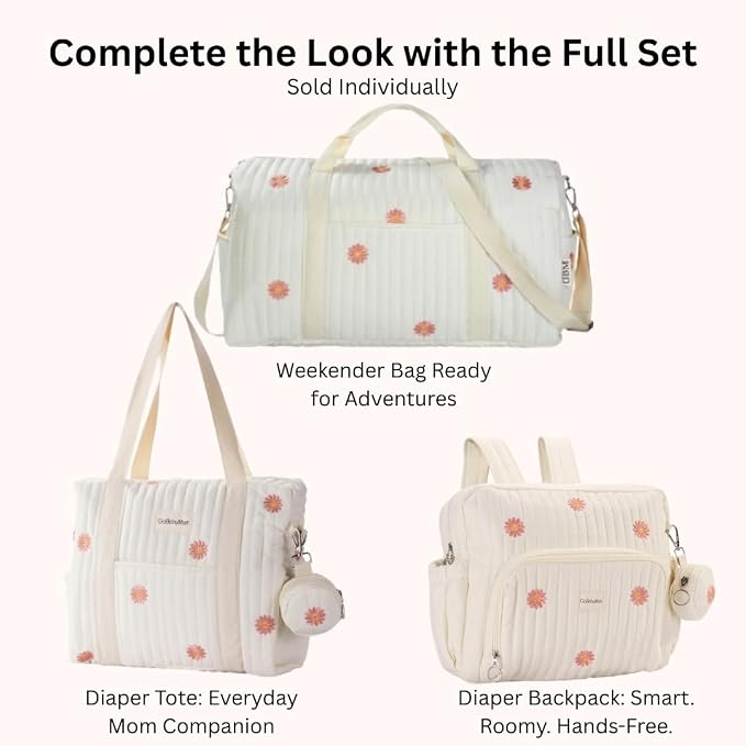 Diaper Bag Backpack with Changing Pad - Travel Baby Bag, Insulated Bottle Pockets, Stroller Straps (Medium - Beige Flowers) - Image 8