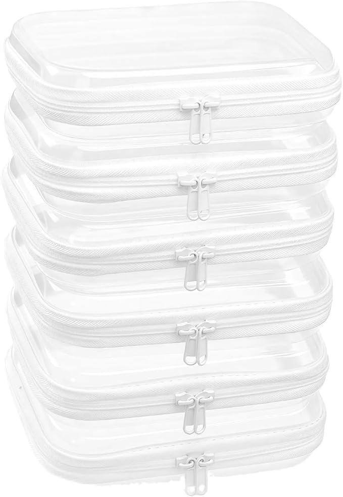 6-Pack Medium Clear Hard Shell Zipper Pouches, Clear Zipper Bags, Hard Case Pouches for Purse & Diaper Bag Organizer, and Travel Essentials (6M) - Image 7