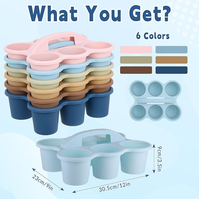 gisgfim 6 Pack Classroom Caddy Organizer with Handle, 6 Compartments, Boho | Stackable Plastic Table Caddies, 12x9x3.5 In, caddy Organizer for School Supplies, Crayons, Pencils, Crafts and Drink Cups - Image 2