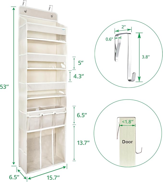 Door Hanging Storage Organizer,with 3 Bins 1 Movable Baby Diaper Caddy,1 Large capacity diaper stacking storage Organizer,10 Side Pockets ,Bedroom Door Storage for Nursery Baby Essentials. (Beige) - Image 5