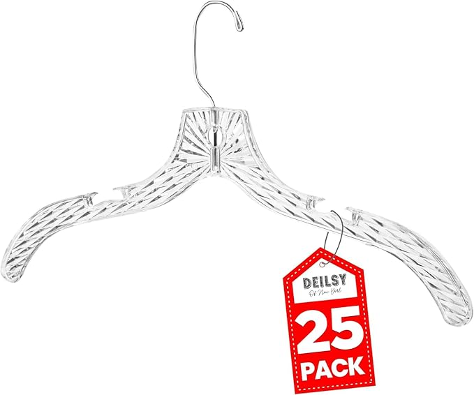 DEILSY™ Clothes Hangers 25 Pack Space-Saving Crystal Clear Plastic Hangers | Plastic clothes hangers with swivel hook, clothes hanger slim design, perfect for shirts, blouses, sweaters and everyday wear by Deilsy