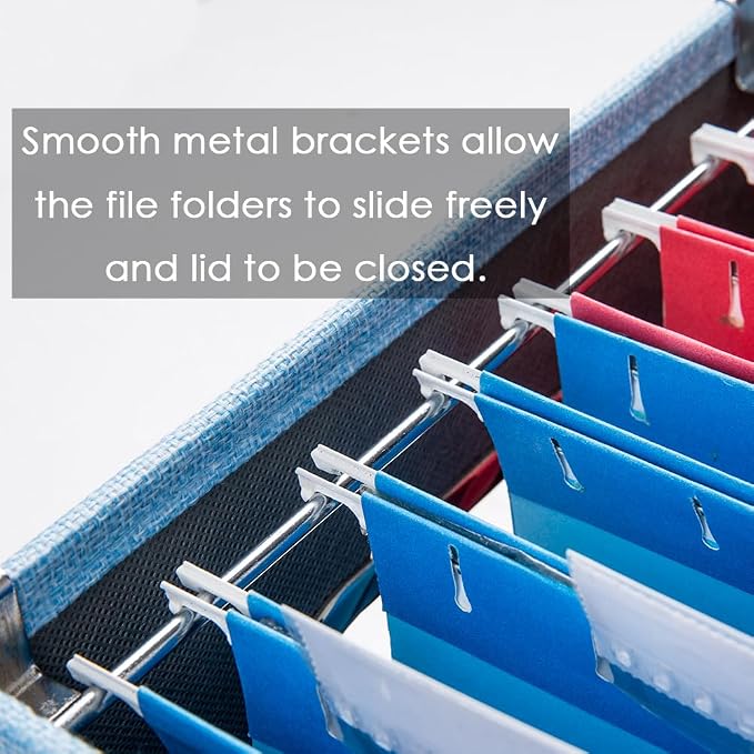 File Organizer Box - Set of 1 Collapsible Decorative Linen Filing Storage Hanging File Folders with Lids Office Cabinet Letter/Legal Blue (17x14x11.2 inch) - Image 5