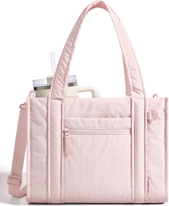 BAGSMART Boxy Tote Bag for Women, Crossbody Work Bag with Zipper | 3 Sizes Small Mini Tote Bag, Inner Tumbler Pocket Crush Bow Should Bag for Travel Work College by BAGSMART