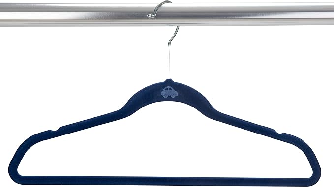 Simplify 100 Pack Kids Velvet Hangers | Slim | Non-Slip Design | Space Saving | Childrens Clothes | Shirts | Pants | Dresses | Baby Nursery | Closet Storage & Organization | Navy - Image 2