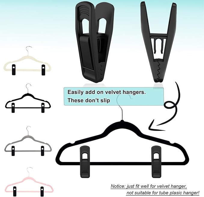 TOFIIGREM Hanger Clips Perfect for Velvet Hangers (Black, 40 PCS), Non-Slip Plastic Clips Pant Skirt Hanger Clips for Black Flocking Hangers - Image 3