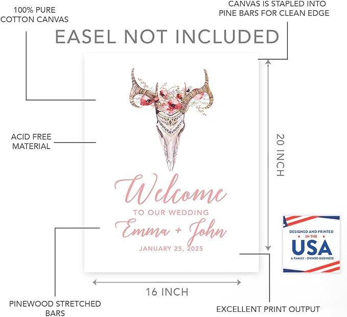 Andaz Press Custom Large Canvas Wedding Guest Book Alternative, 16 x 20 Inches, Boho Woodland Vertical Personalized Sign Our Canvas Guest Book Signs for Wedding Rustic Woodland Boho Theme Events - Image 2