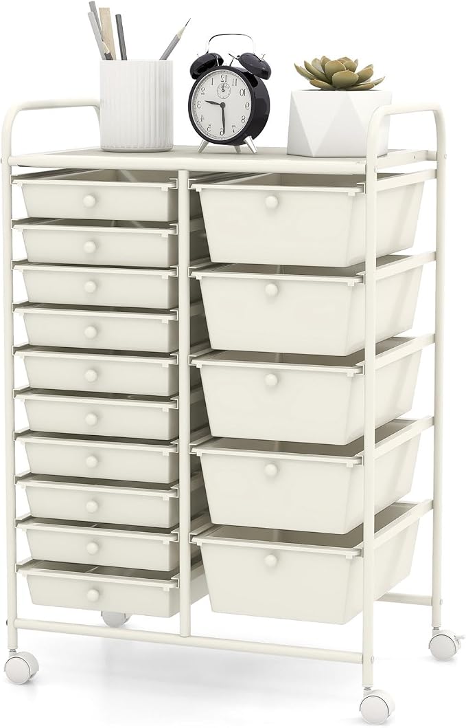 DREAMADE Rolling Cart with 15 Drawers, Rolling Drawer Organizer Cart w/Lockable Wheels, Removable & 2-Sized Storage Drawers, Art Cart for School Home Art Supplies Crafts File Scrapbook by DREAMADE