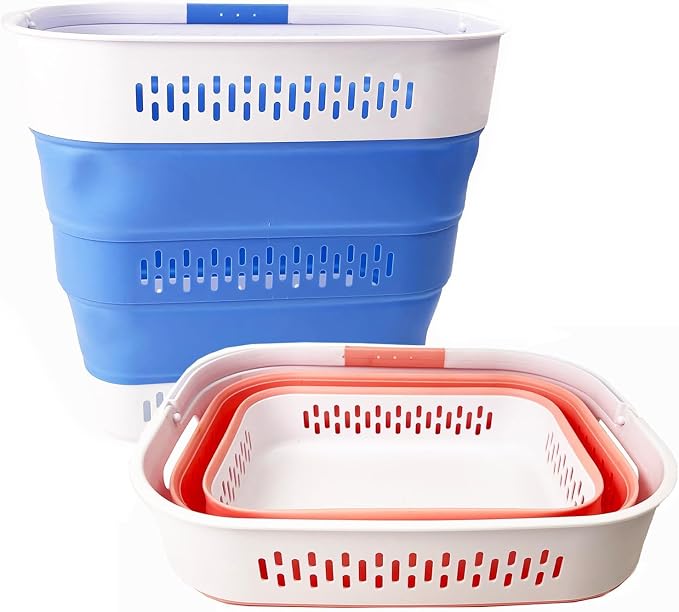 SAMMART 40L (10.5 Gallon) Collapsible Plastic Laundry Basket with Handles - Foldable Pop Up Storage Container/Organizer - Portable Laundry Hamper - Space Saving (2, Quartz Pink+Little Boy Blu) - Image 2