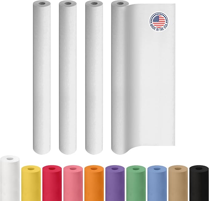 White Paper Rolls 48" x 1200" (100 feet), Pack of 4 - USA-Made Kraft Paper 50lb Thickness - 100% Recyclable Natural Craft Wrapping Material for Packing, Shipping, Crafts/Arts by IDL Packaging by IDLPackaging