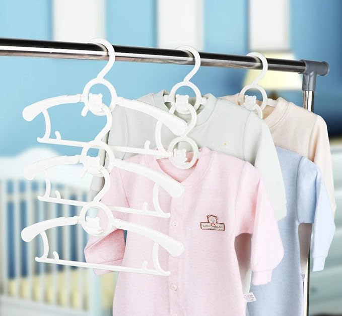 Baby Clothes Hangers 20 Pack, Plastic Kids Hangers Space Saving for Closet | White Hanger for Toddler Girl and Boy, Lightweight Anti-Slip Cascading Padded Extendable Adjustable Pant Bear Children Hangar - Image 8