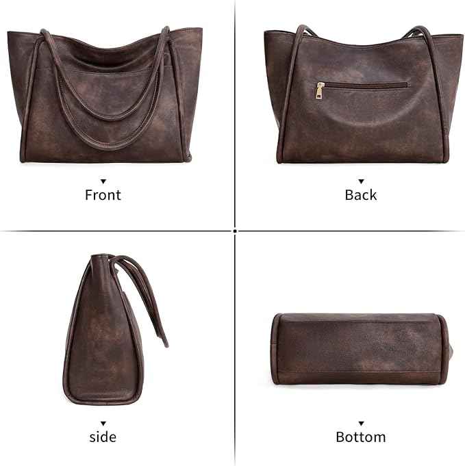 GAEKEAO Tote Bag for Women Vegan Leather Zipper Shoulder Bags Travel Purses | Large Capacity Purse Handbags, Inner Pocket with Key Clip, Fits 14" Laptop, for Casual Work Dating Commute Daily Weekender - Image 6