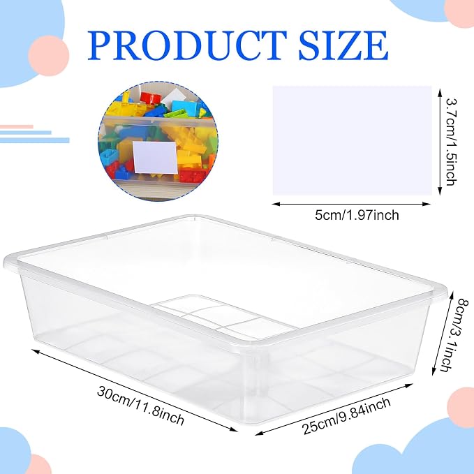 24 Pack Classroom Storage Bins,14 x 10 x 3 Inch,Clear | Plastic Cubby Organizer Bins with Labels, Classroom Stackable Storage Bins, Clear Book Toy Organization, Cubby Bins Bulk - Image 2