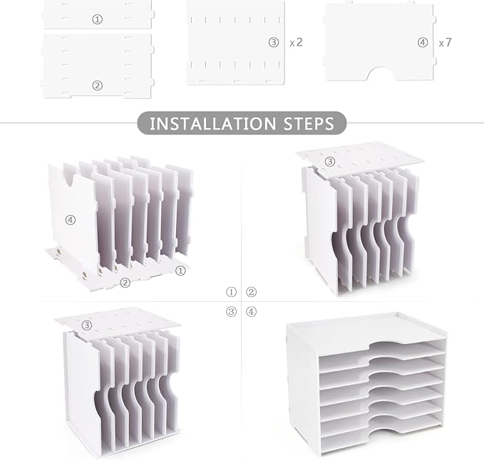 SONGWAY File Organizer for Desk - 7 Tier Wide Document Holder, Letter Mail Tray Storage Rack, A4 Paper Storage Holder, Desktop Organizer for Home Office School, White - Image 8
