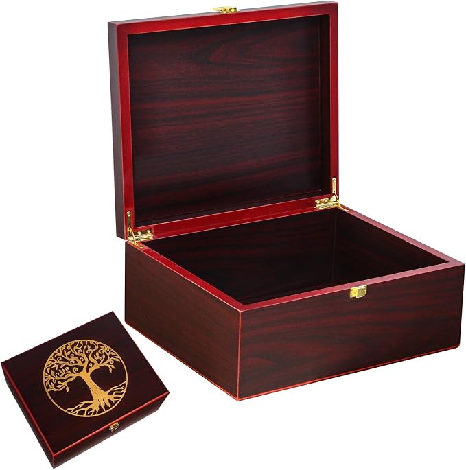 Tree of Life Wooden Keepsake Box - Decorative Boxes with Lids - Wooden Storage Boxes - Memorial Box (Red, Large) by YoudearMemorials