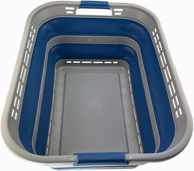 SAMMART 42L (11 gallons) Collapsible Plastic Laundry Basket - Portable Pop Up Storage Container/Organizer - Portable Hamper - Space Saving Easy Storage (Grey/Mist Blue) - Image 4
