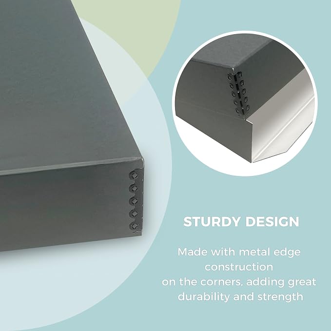 Golden State Art, Archival Storage Box, Gray, 11.75x15.25x3 Inch, Pack of 2 | Acid-Free Museum Box with Metal Edge Corner, for Storing Artwork Photos Documents Prints Arts And Crafts - Image 4