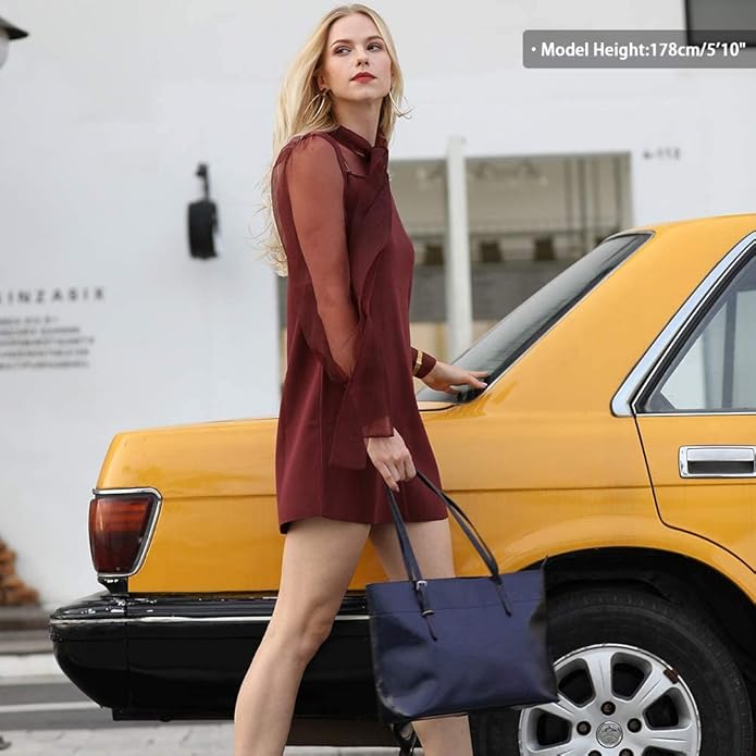 Kattee Vintage Genuine Leather Tote Shoulder Bag for Women | Genuine leather tote with adjustable straps, 7 pockets, and room for a 14-inch laptop, ideal for work and travel. - Image 2