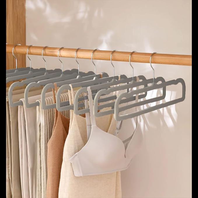 Velvet Pants Hangers with Non Slip Bar, 20 Pack Felt Slack/Trouser Hangers for Closet, Slim Space Saving Closet Perchas Terciopelo 360° Swivel Hook for Tank Top, Bra, Shorts, Jeans, Towel (Grey) - Image 8