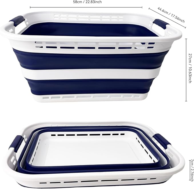 SAMMART 42L (11 Gallons) Collapsible Plastic Laundry Basket - Foldable Pop Up Storage Container/Organizer - Portable Washing Tub - Space Saving Hamper/Basket [BPA Free] (White/Starry Blue) - Image 9