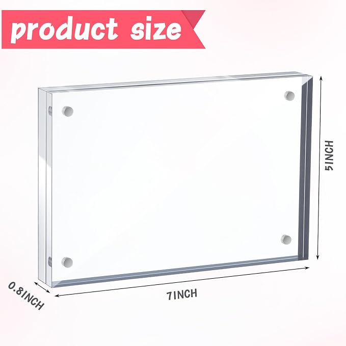 Yalikop 8 Pcs 5 x 7 Inch Thick Clear Acrylic Magnetic Photo Frames, 20mm Thickness Double-sided Transparent Visible Picture Frame Desktop Display for Home Office School Store Supplies - Image 2