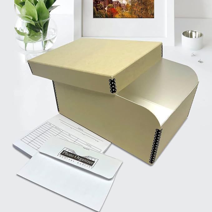 Lineco 4x6 Photo Storage Box, with 12 Envelopes, 5.5x7.5x11, Tan, 2 Pack | Holds Up to 1000 3.5" x 5", or 4" x 6" Pictures, Metal Edge, Archival Organizer for Cards, Prints, Stickers, Stamps, Seeds - Image 2
