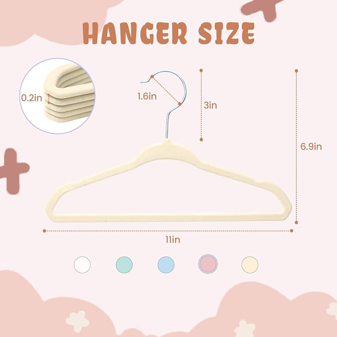 BAGAIL 50 Pack Kids Velvet Hangers 11 Inches Children's Clothes Hangers Non-Slip Baby Hangers for Infant/Toddler (Ivory) - Image 2