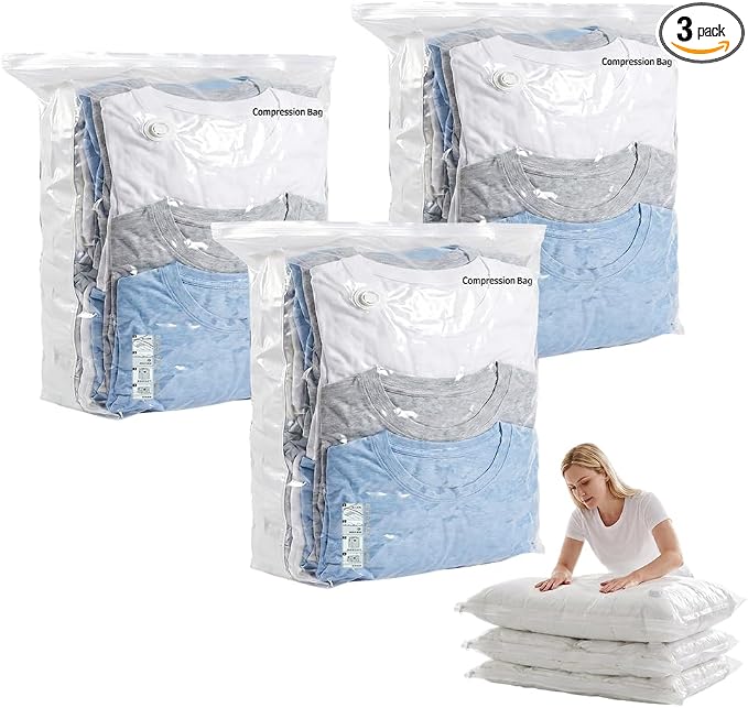 No‑Pump Vacuum Storage Bags,Reusable Cube Compression Space Saver Bags,3 Sizes Press & Seal Compression for Clothes, Bedding & Travel (3, 23.62 * 15.74") by ANYSENTHome
