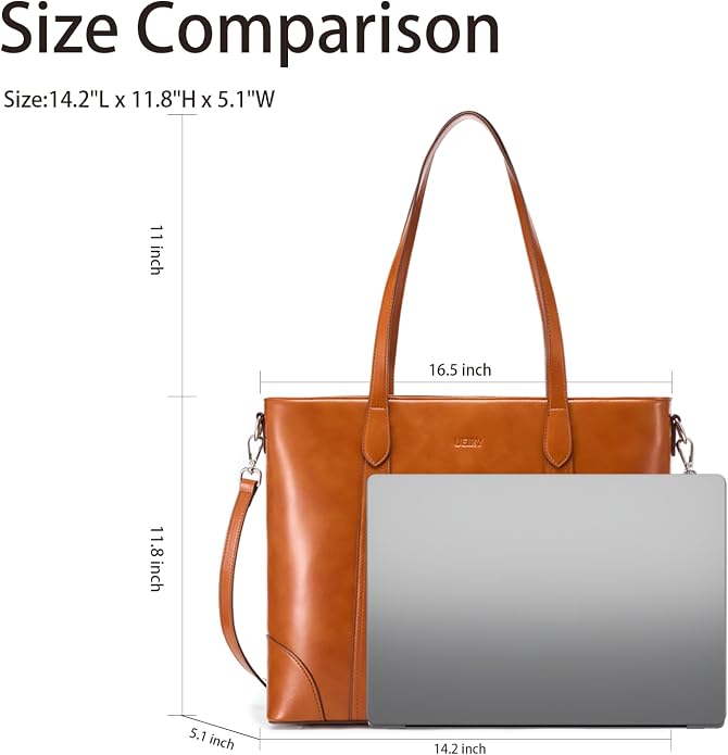 Genuine Leather Tote Bag for Women, Large Tote Purses with Zipper | Large capacity and multiple pockets, Quality leather with adjustable strap, Vintage design for work or travel - Image 3