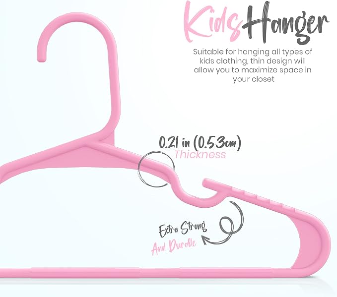 Utopia Home Kids Hangers 20 Pack – 11.5 Inch Baby Closet Hangers Baby Pink | Plastic baby hangers | Fits children's & infant clothes | Gentle on delicate garments - Image 2