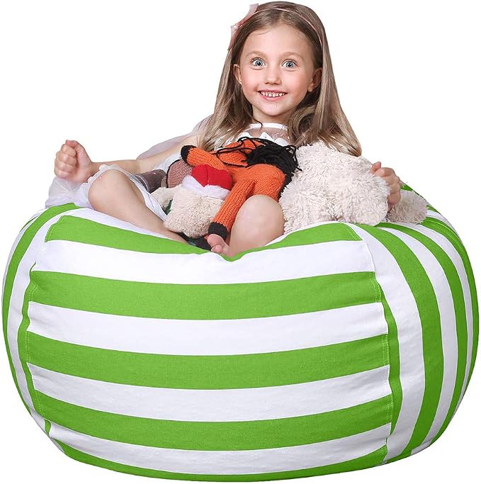 WEKAPO Stuffed Animal Storage Bean Bag Chair Cover for Kids | Stuffable Zipper Beanbag for Organizing Children Plush Toys Large Premium Cotton Canvas (Green, X-Large) by Wekapo