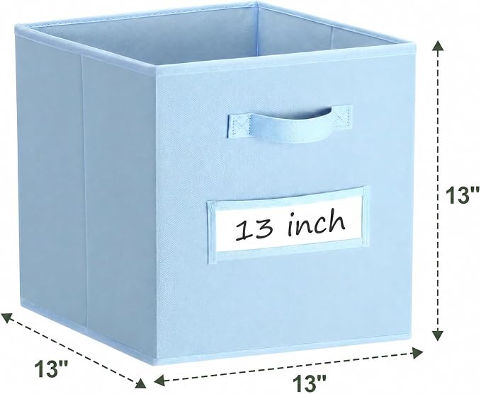 Storage Bins,13" Cube Storage Bin with Labels,10pcs,Pastel Blue | Fabric Storage Cubes for Shelves,13 Inch storage cube bins with 10 Labels Window Cards & a Pen. - Image 3