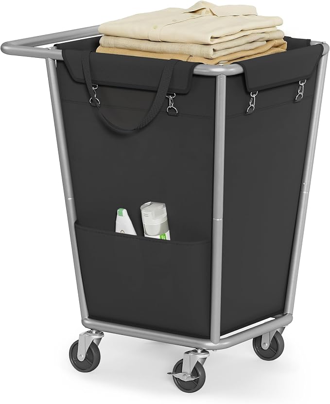 SONGMICS Laundry Basket with Wheels, 34.3 Gallons (130 L) Rolling Laundry Hamper with Removable Bag, Heavy-Duty Steel Frame, Ink Black URLS008B01 by Unknown