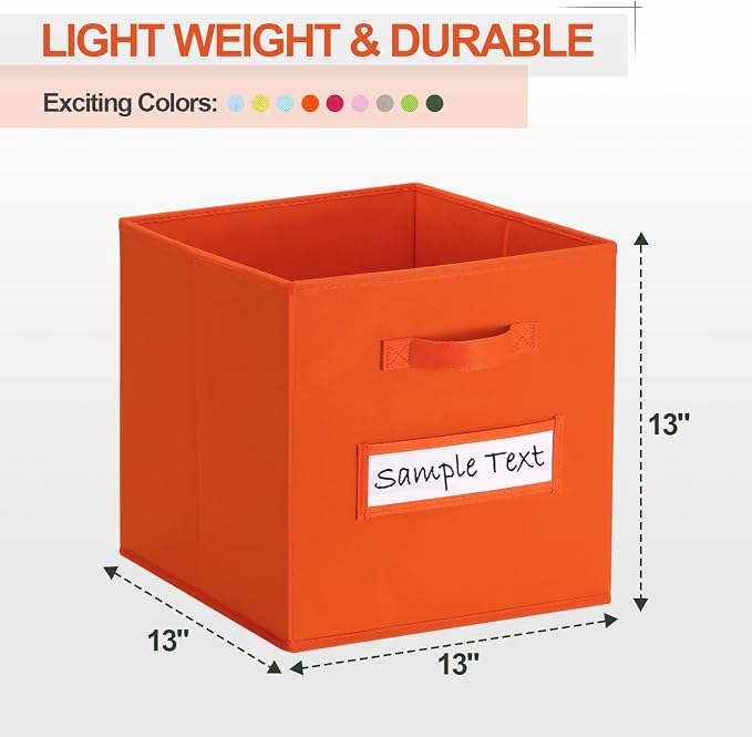 13x13 storage cube bins (Set of 10) Foldable Fabric storage cubes with 10 Labels Window Cards & a Pen,13 inch cube storage bins,Closet Organizers for Shelves,Cubby Organizer Boxes,Orange - Image 2