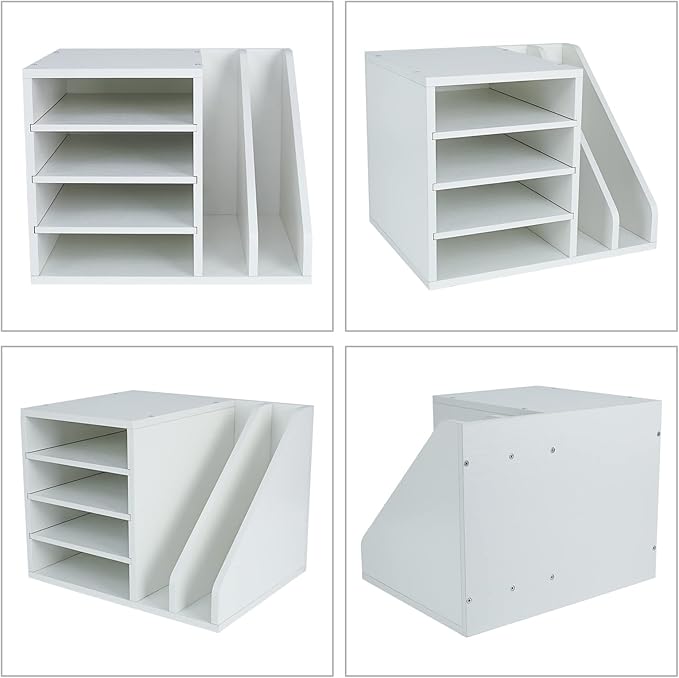 Wood Desktop File Holder Organizer Mail Sorter, White, 15.35" W x 12.16" D x 11.81" H - Image 3