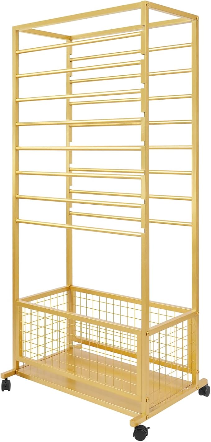 Floor Standing Ribbon Storage Organizer, 16-Layer Iron Rolling Ribbon Holder Organizer Rack with Bottom Basket, Wrapping Paper Holder, Slim Ribbon Storage Rack for Flower Shop,Craft Room H: 60inch - Image 9