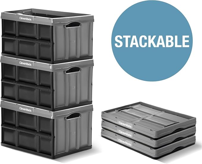CleverMade Collapsible Storage Bins, 62L, 3 Pack Foldable Storage, Ocean | Haul Bulk Groceries and Oversized Gear in Fewer Trips | Each Bin Holds 100 lb, Stacks Securely, and Folds to 2.75 Inches - Image 6