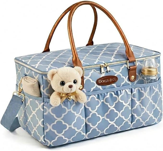 DOKUS & CO Luxe Diaper Caddy Organizer, Extra Large Collapsible Nursery Storage Tote for Baby Essentials & Travel by DokusCo