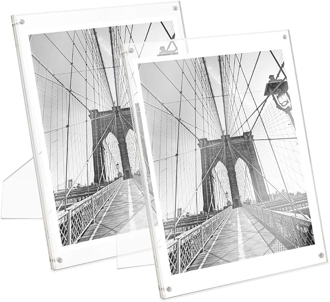 Isaac Jacobs 8x10 (2-Pack) Clear Acrylic Magnetic Picture Frame with Easel | Plain Acrylic Picture Frame, Magnetic Photo Frame, Made for Tabletop Display with Two-Way Easel by IsaacJacobs