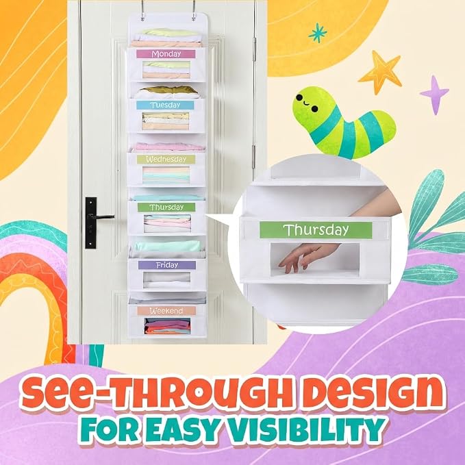 Weekly Clothes Organizer for Kids, Monday through Friday Clothing, 6 Shelf | Houseables Days of the Week Clothes Organizer, Kids Closet, Daily Outfit Storage, Weekday, M-F, School, Hanging, Over Door - Image 5