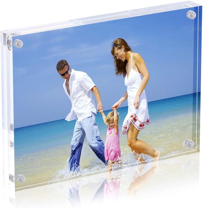AMEITECH Acrylic Photo Frame 5x7 inches, Free Standing Desktop Double Sided Magnetic Picture Display, 10 + 10MM Thickness Clear Magnet Photo Frame with Microfiber Cloth, Gift Box Package | Double Sided Floating Magnetic Frames, 20mm Thick, Free Standin... by AMEITECH