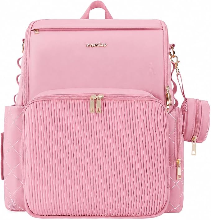 Stylish Baby Diaper Bag, Baby Bag with Changing Pad, Pacifier Case& Stroller Straps, Large Diaper Backpack Boy Girl, Water Resistant Travel Diaper Backpack（Pink） by Unknown