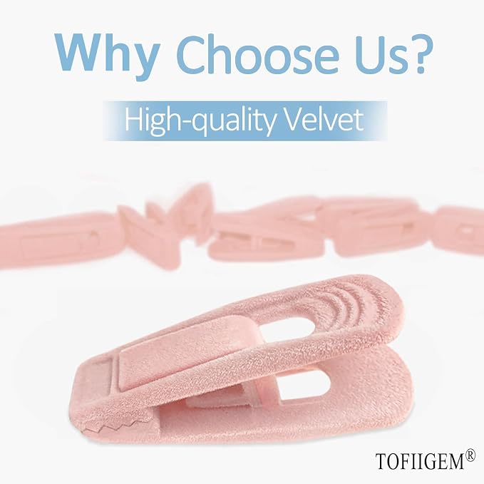 TOFIIGREM Light Pink Velvet Hangers Clips 20 PCS, Non-Slip Velvet Clip for Pant Skirt Velvet Hangers, Strong Flocking Hangers Clips - Image 3
