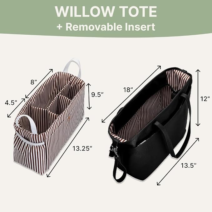 Parker Baby Co. Willow Tote, Vegan Leather Diaper Tote & Removable Insert | Stylish diaper tote bag with removable insert, changing pad and stroller hooks create a polished work-to-baby carryall - Image 3