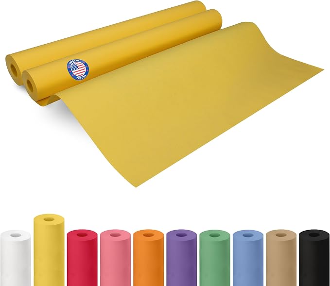 24" x 1200" (100 ft) Yellow Kraft Paper Roll, Pack of 2 - USA-Made Quality Craft Paper for Gift Wrapping, Kids' Arts & Crafts, School Projects - 100% Recycled, 50 lb Natural Material by IDL Packaging by IDLPackaging