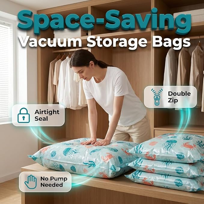 6 Pack Multi-Size Pump-Free Vacuum Storage Bags, Large Cube Vacuum Seal Bags, Space Saver Bags for Clothes, Comforters, Blankets - Image 2