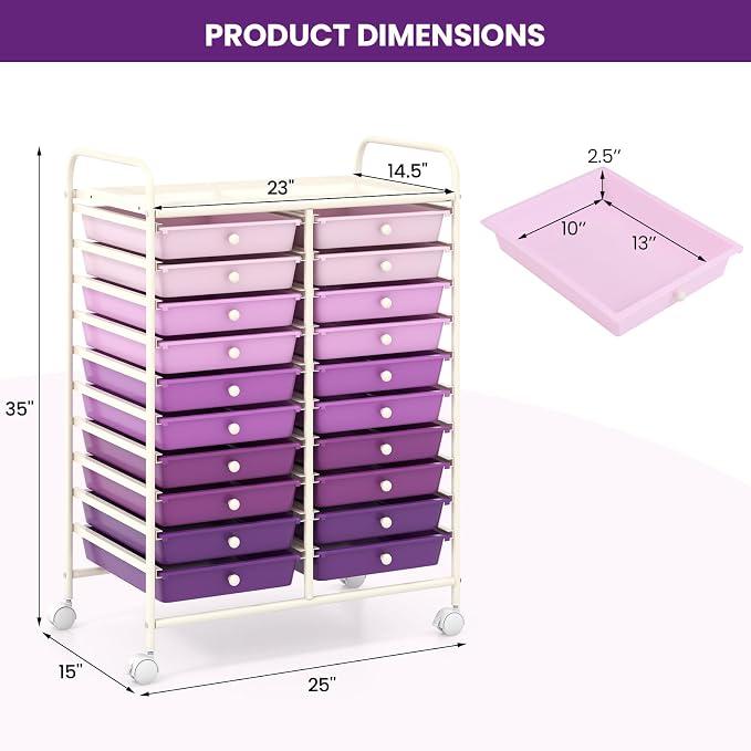 RELAX4LIFE 20-Drawer Rolling Storage Cart - Mobile Rolling Cart w/Drawers for School Classroom Teacher Office Home Salon, Paper File Art Supply Craft Organizer, Utility Cart on Wheels - Image 3