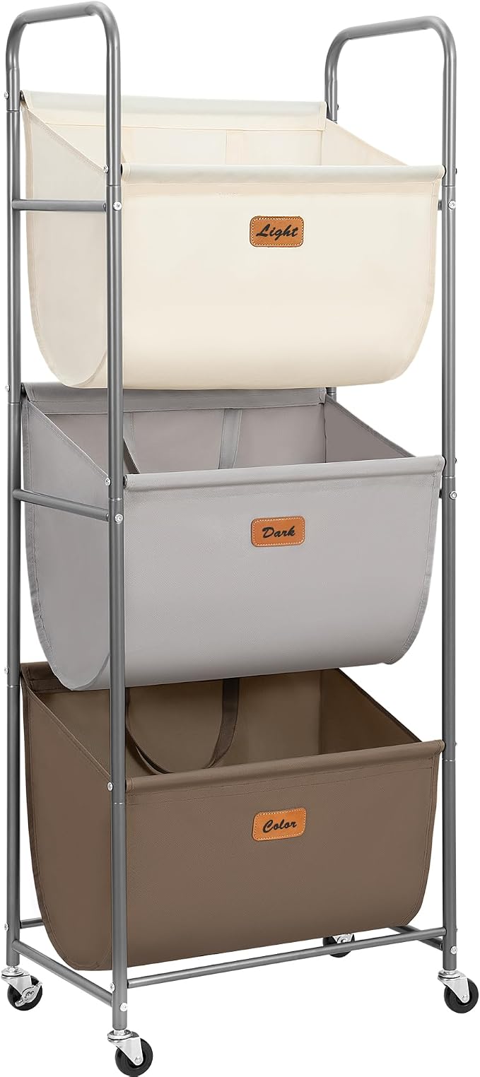 STORAGE MANIAC 120 Liters Vertical Rolling Laundry Hamper, 3 Section Laundry Sorter with Wheels and 2 Breaks, 3-tier Laundry Baskets for Small Space, Dorm, Laundry Room, Closet, Multicolored 3-tier by STORAGEMANIAC
