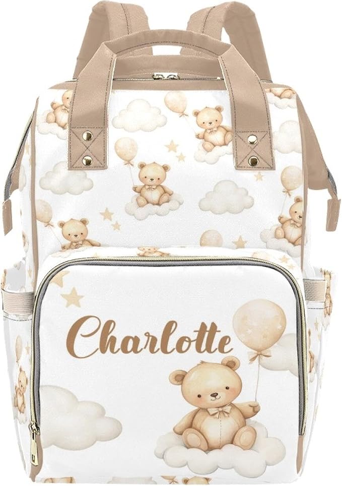 Personalized Cloud with Bear Diaper Bag Backpack with Name – Waterproof Custom Baby Nappy Bag with Large Capacity & Multi Pockets – Shower Gift for Baby for New Parents by Unknown