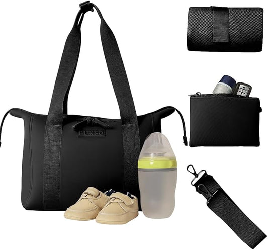 Small Diaper Bag Tote - Lightweight 12x7x8 in Neoprene Diaper Bag with Changing Pad and Pouch, Water-Resistant by Bunso